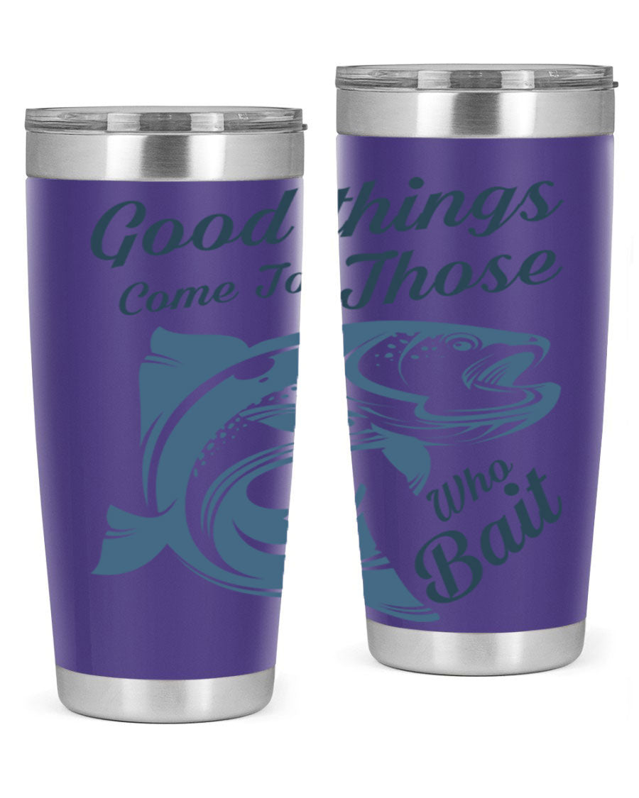 Good Things 127# Fishing Tumbler in stainless steel with a drink-thru lid, showcasing its double wall vacuum insulation.