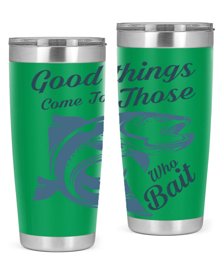 Good Things 127# Fishing Tumbler in stainless steel with a drink-thru lid, showcasing its double wall vacuum insulation.