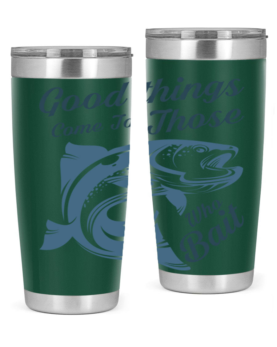 Good Things 127# Fishing Tumbler in stainless steel with a drink-thru lid, showcasing its double wall vacuum insulation.