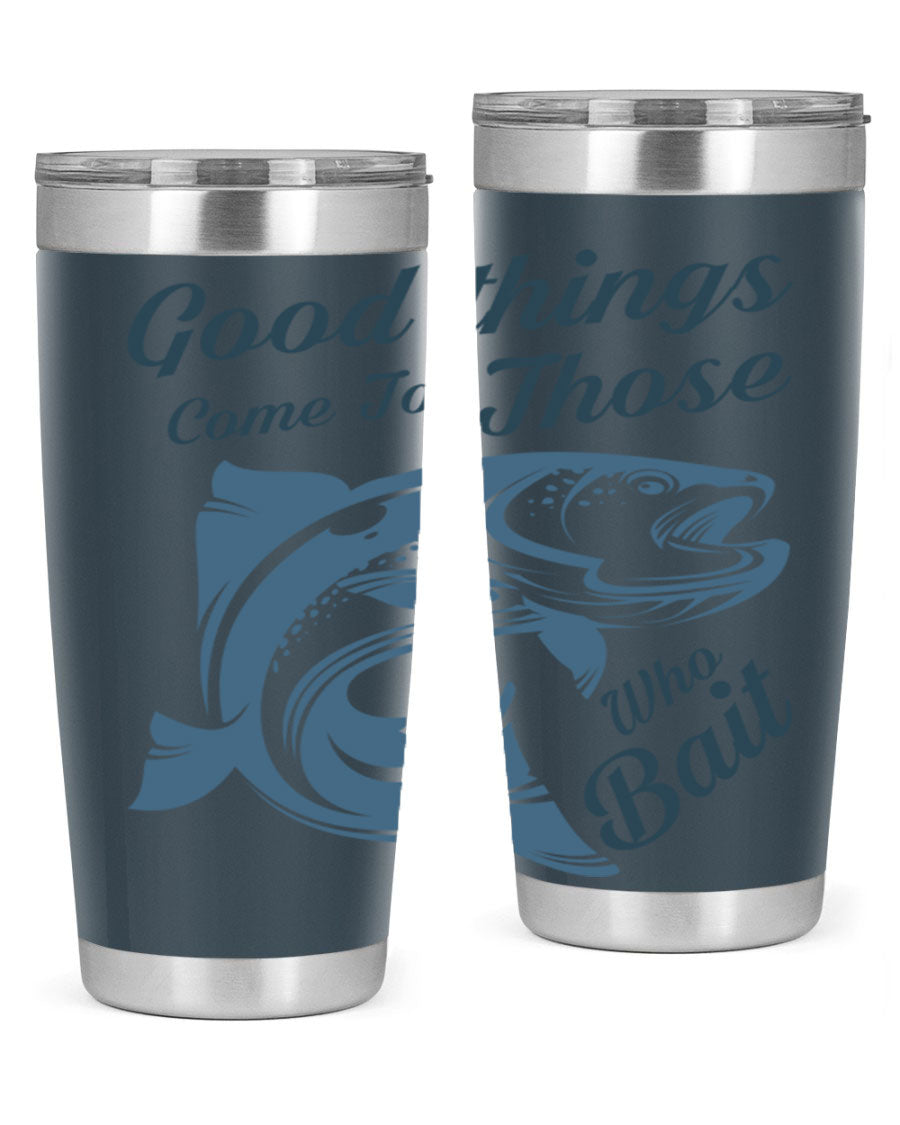 Good Things 127# Fishing Tumbler in stainless steel with a drink-thru lid, showcasing its double wall vacuum insulation.
