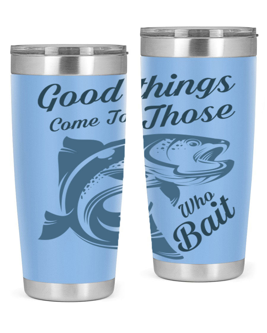 Good Things 127# Fishing Tumbler in stainless steel with a drink-thru lid, showcasing its double wall vacuum insulation.
