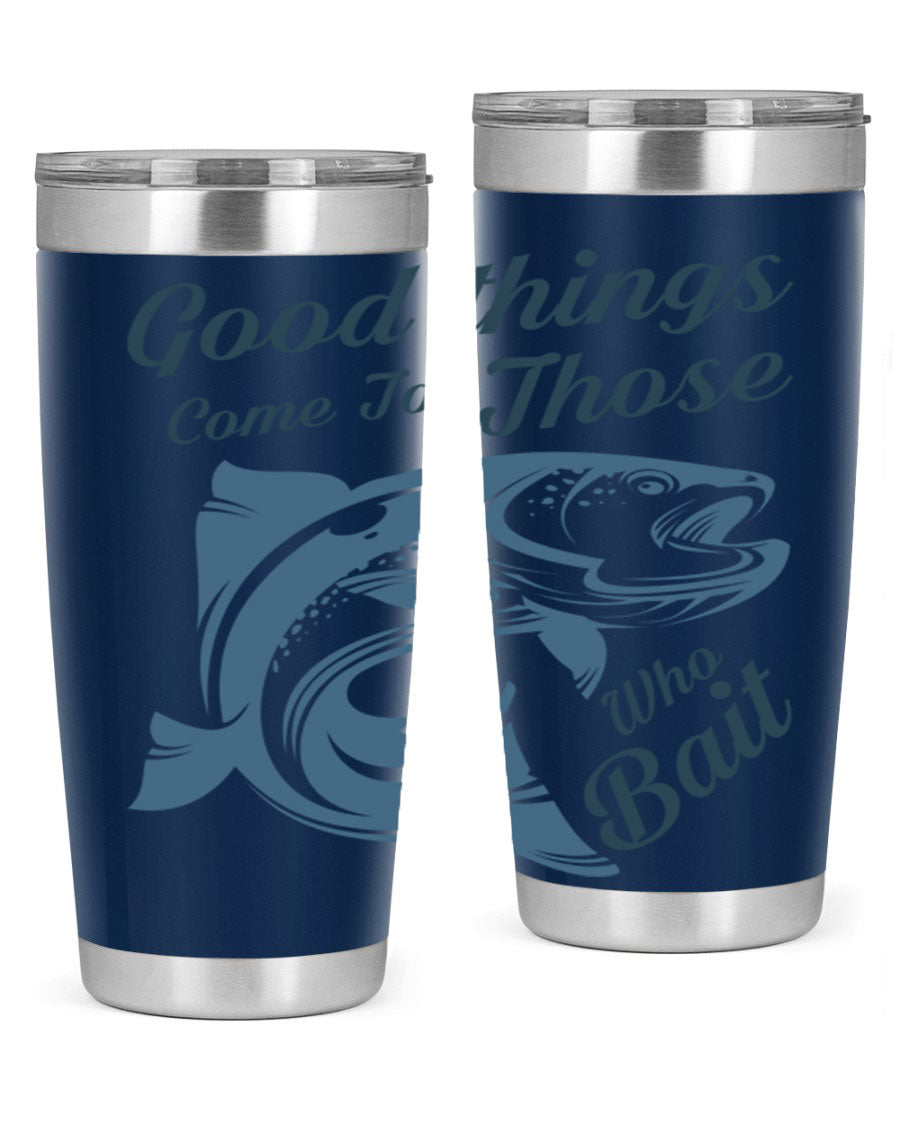Good Things 127# Fishing Tumbler in stainless steel with a drink-thru lid, showcasing its double wall vacuum insulation.