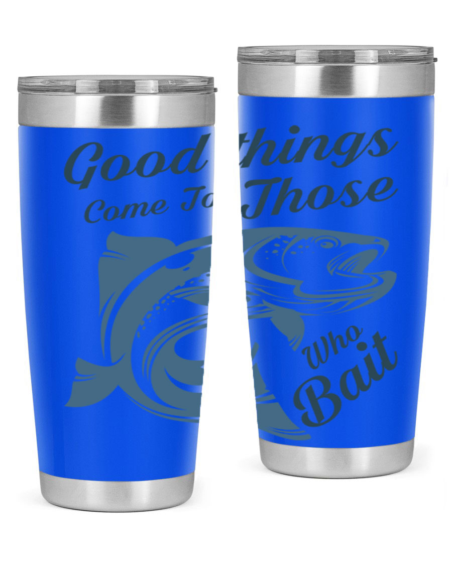 Good Things 127# Fishing Tumbler in stainless steel with a drink-thru lid, showcasing its double wall vacuum insulation.