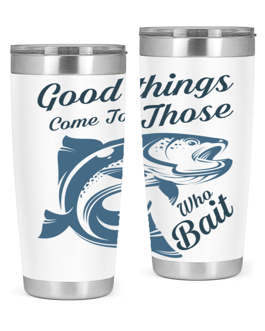 Good Things 127# Fishing Tumbler in stainless steel with a drink-thru lid, showcasing its double wall vacuum insulation.