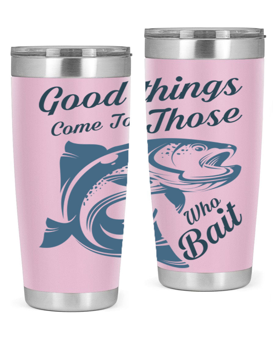 Good Things 127# Fishing Tumbler in stainless steel with a drink-thru lid, showcasing its double wall vacuum insulation.