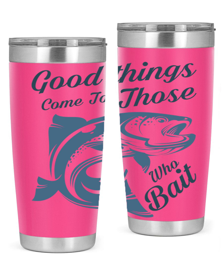Good Things 127# Fishing Tumbler in stainless steel with a drink-thru lid, showcasing its double wall vacuum insulation.