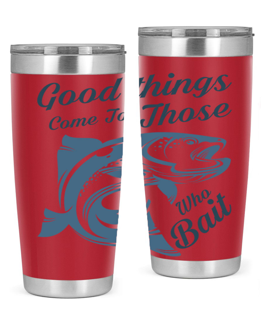 Good Things 127# Fishing Tumbler in stainless steel with a drink-thru lid, showcasing its double wall vacuum insulation.
