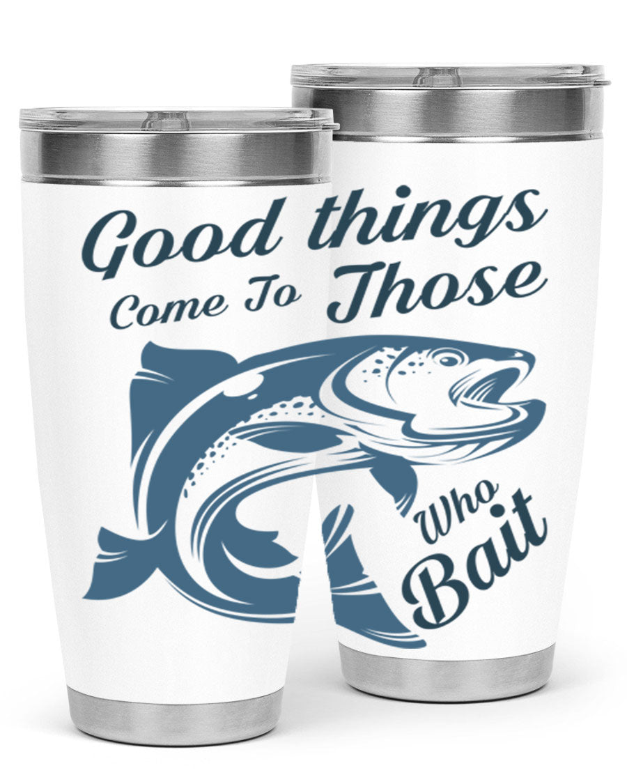 Good Things 127# Fishing Tumbler in stainless steel with a drink-thru lid, showcasing its double wall vacuum insulation.