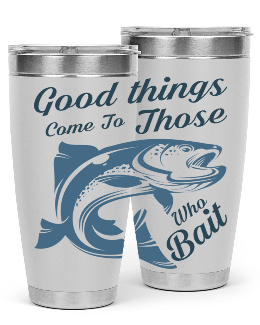 Good Things 127# Fishing Tumbler in stainless steel with a drink-thru lid, showcasing its double wall vacuum insulation.