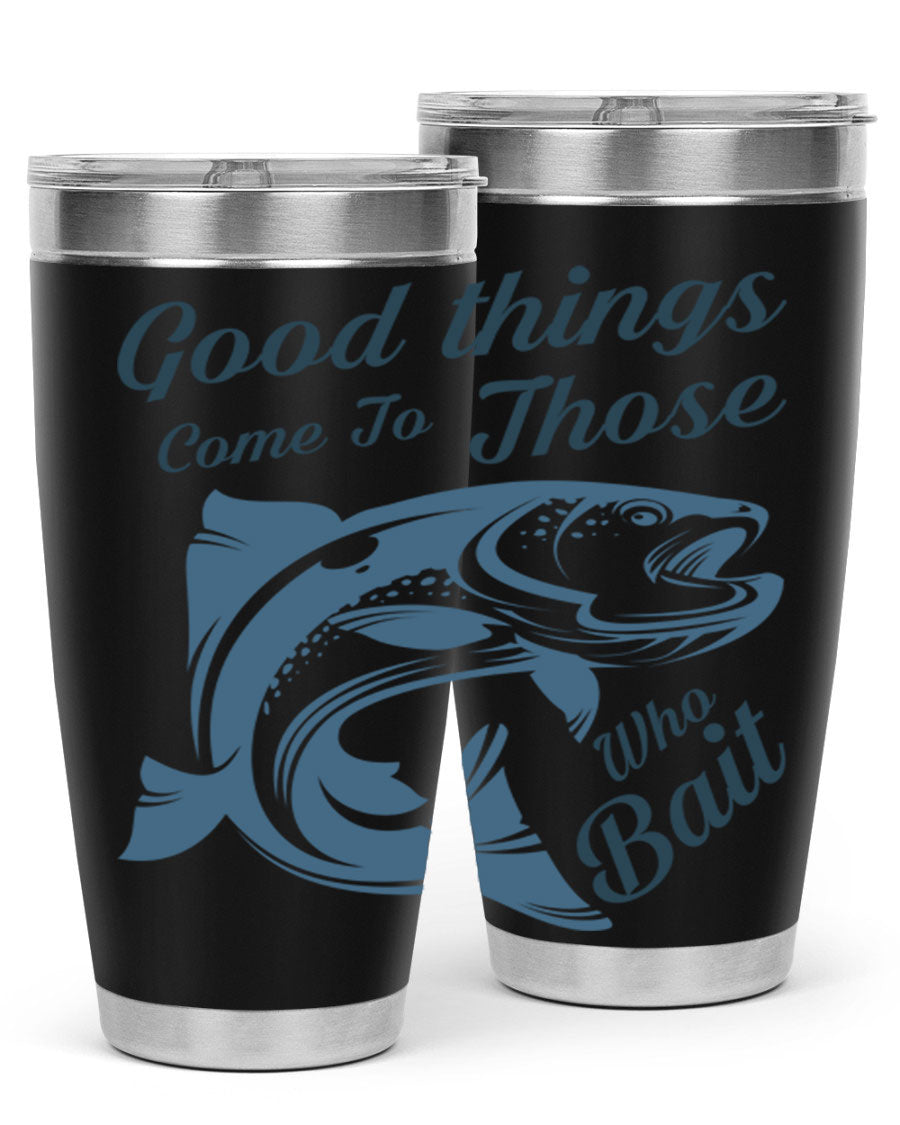Good Things 127# Fishing Tumbler in stainless steel with a drink-thru lid, showcasing its double wall vacuum insulation.
