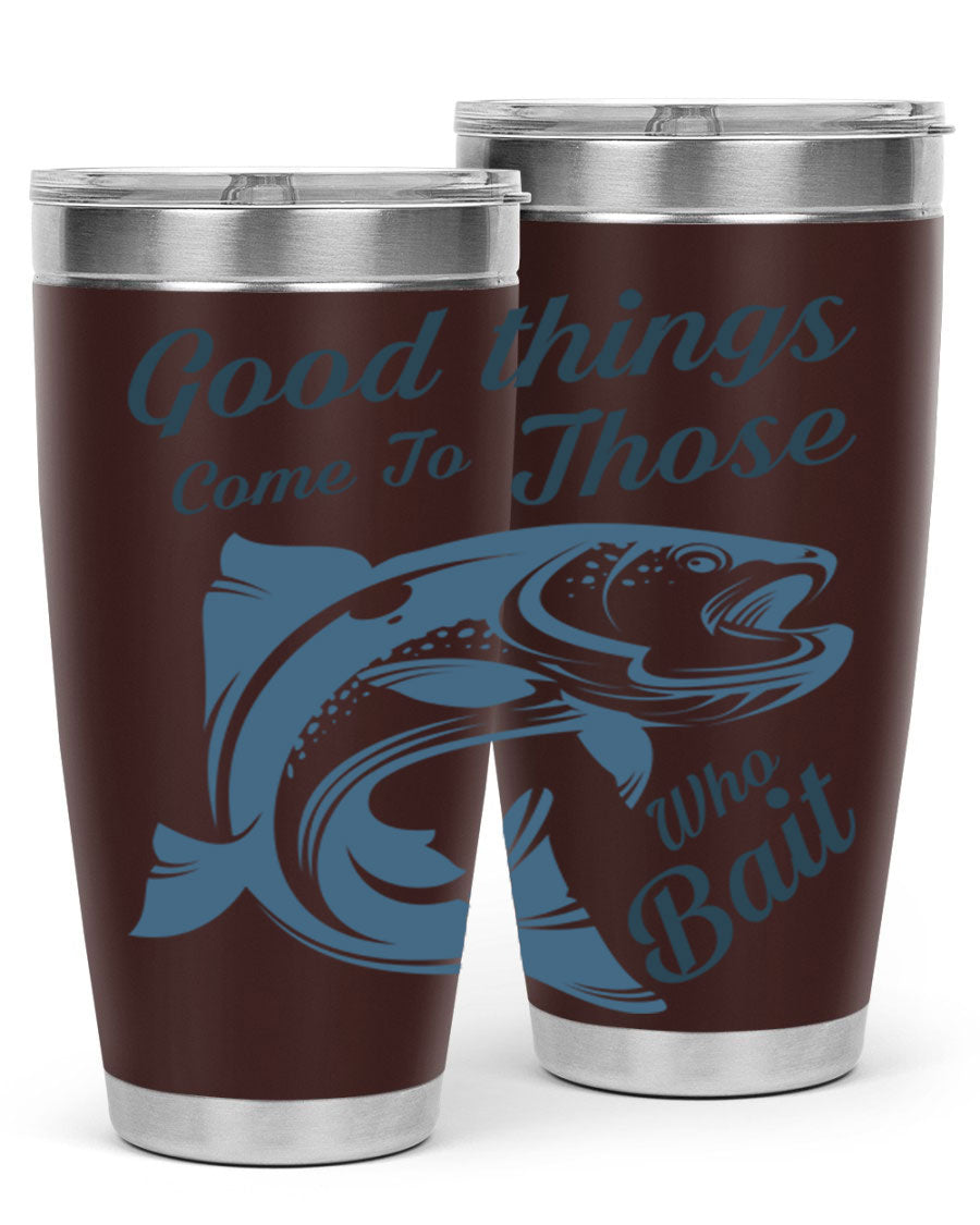 Good Things 127# Fishing Tumbler in stainless steel with a drink-thru lid, showcasing its double wall vacuum insulation.