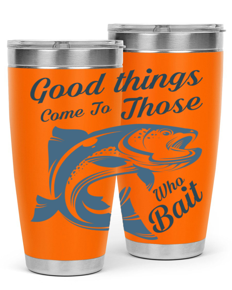 Good Things 127# Fishing Tumbler in stainless steel with a drink-thru lid, showcasing its double wall vacuum insulation.