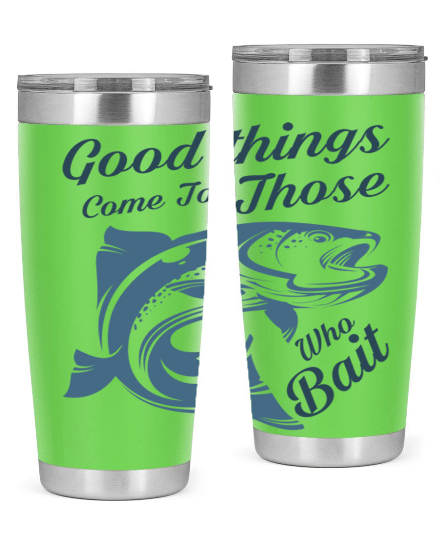 Good Things 127# Fishing Tumbler in stainless steel with a drink-thru lid, showcasing its double wall vacuum insulation.