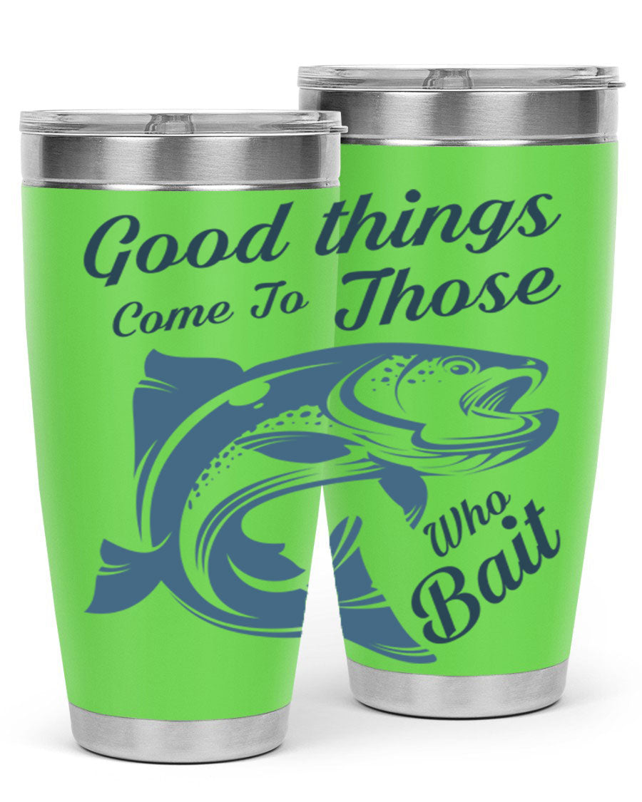 Good Things 127# Fishing Tumbler in stainless steel with a drink-thru lid, showcasing its double wall vacuum insulation.