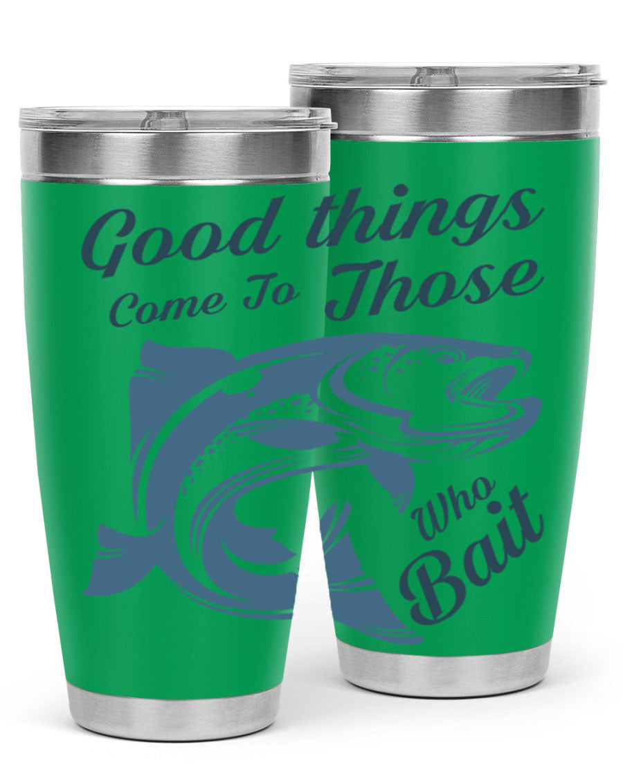 Good Things 127# Fishing Tumbler in stainless steel with a drink-thru lid, showcasing its double wall vacuum insulation.