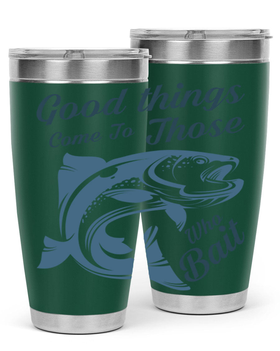 Good Things 127# Fishing Tumbler in stainless steel with a drink-thru lid, showcasing its double wall vacuum insulation.