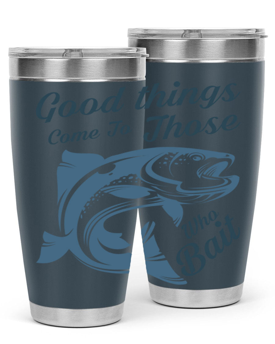 Good Things 127# Fishing Tumbler in stainless steel with a drink-thru lid, showcasing its double wall vacuum insulation.