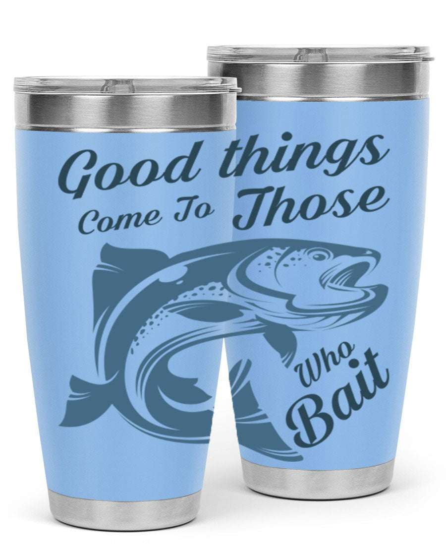Good Things 127# Fishing Tumbler in stainless steel with a drink-thru lid, showcasing its double wall vacuum insulation.