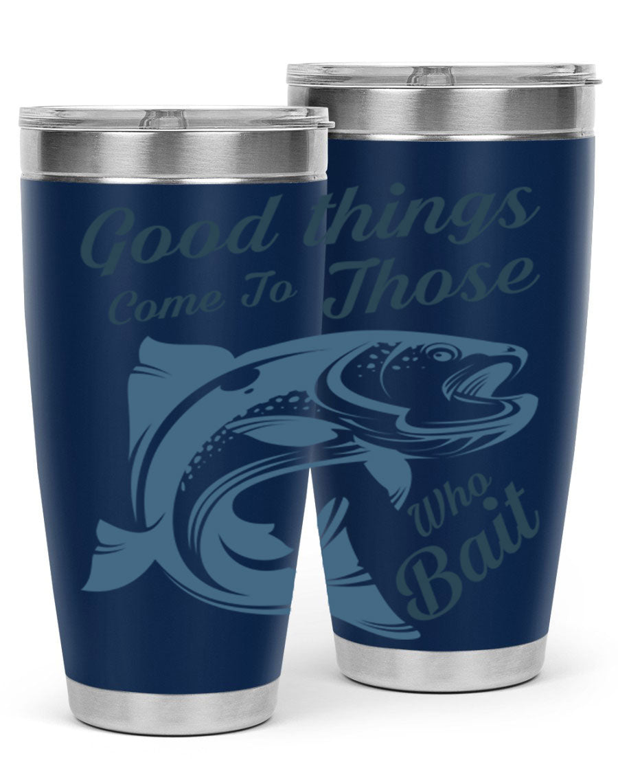 Good Things 127# Fishing Tumbler in stainless steel with a drink-thru lid, showcasing its double wall vacuum insulation.