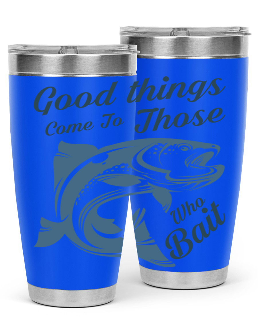 Good Things 127# Fishing Tumbler in stainless steel with a drink-thru lid, showcasing its double wall vacuum insulation.