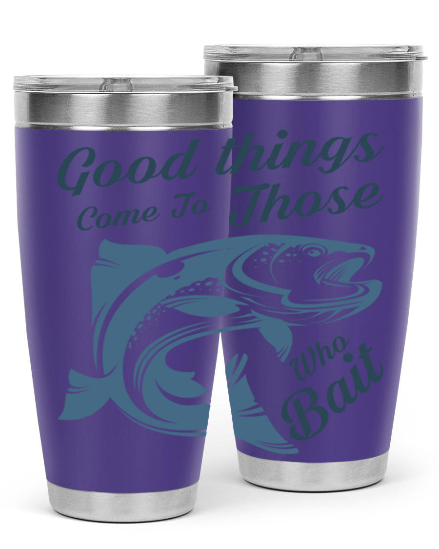 Good Things 127# Fishing Tumbler in stainless steel with a drink-thru lid, showcasing its double wall vacuum insulation.