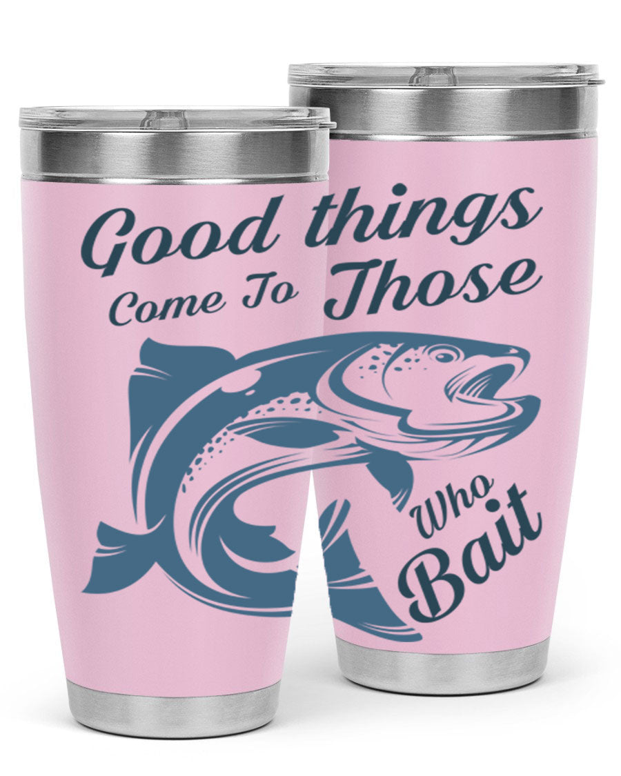 Good Things 127# Fishing Tumbler in stainless steel with a drink-thru lid, showcasing its double wall vacuum insulation.