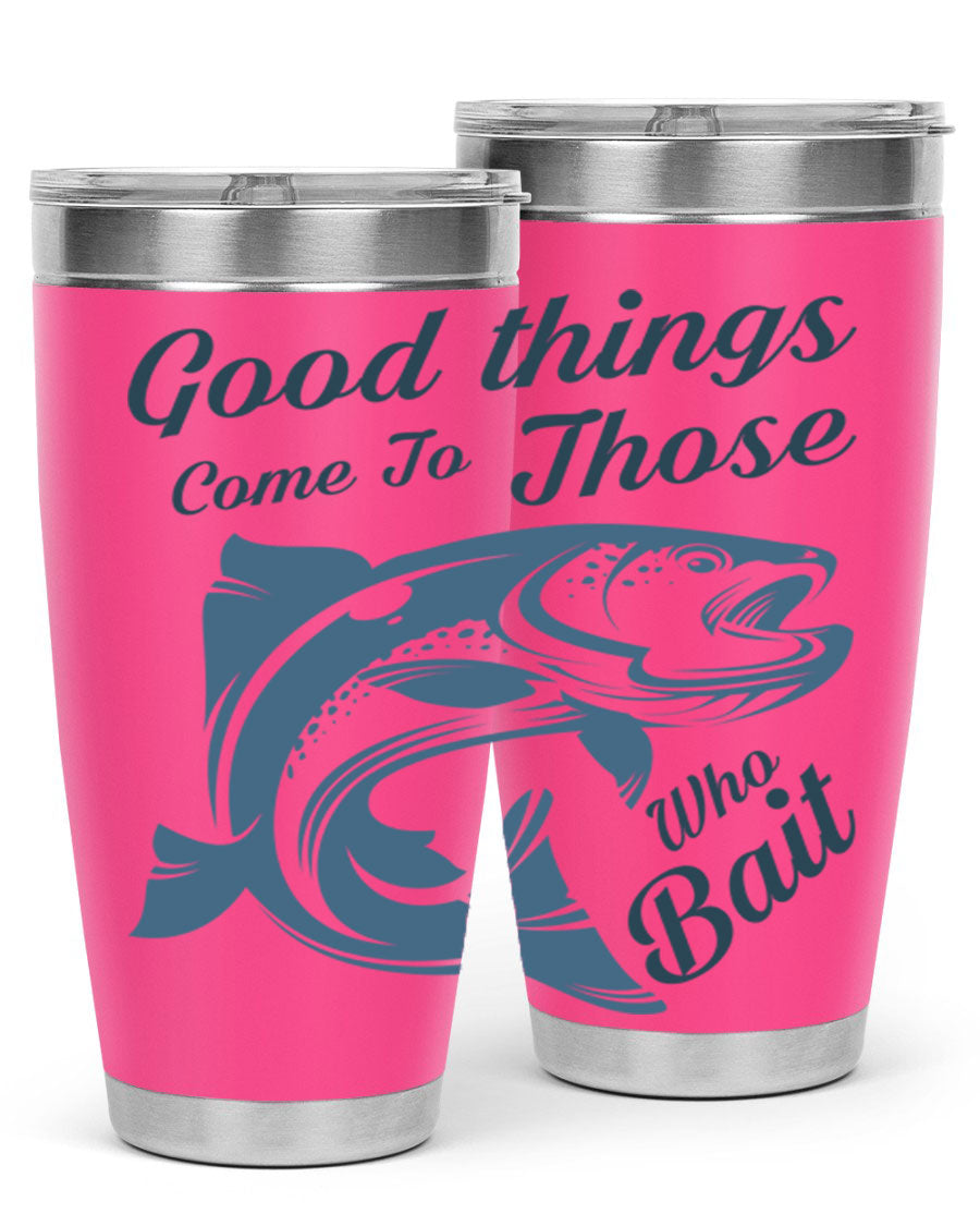Good Things 127# Fishing Tumbler in stainless steel with a drink-thru lid, showcasing its double wall vacuum insulation.