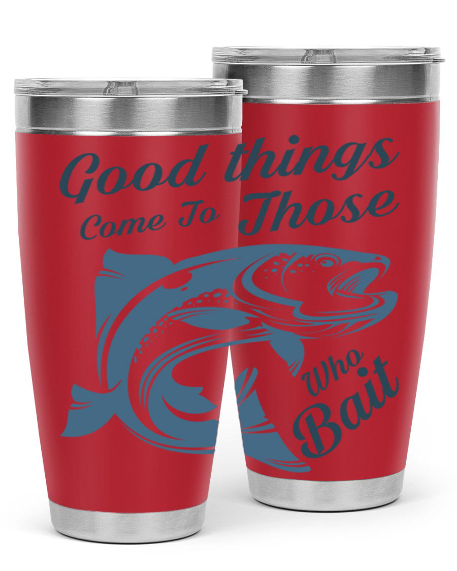 Good Things 127# Fishing Tumbler in stainless steel with a drink-thru lid, showcasing its double wall vacuum insulation.