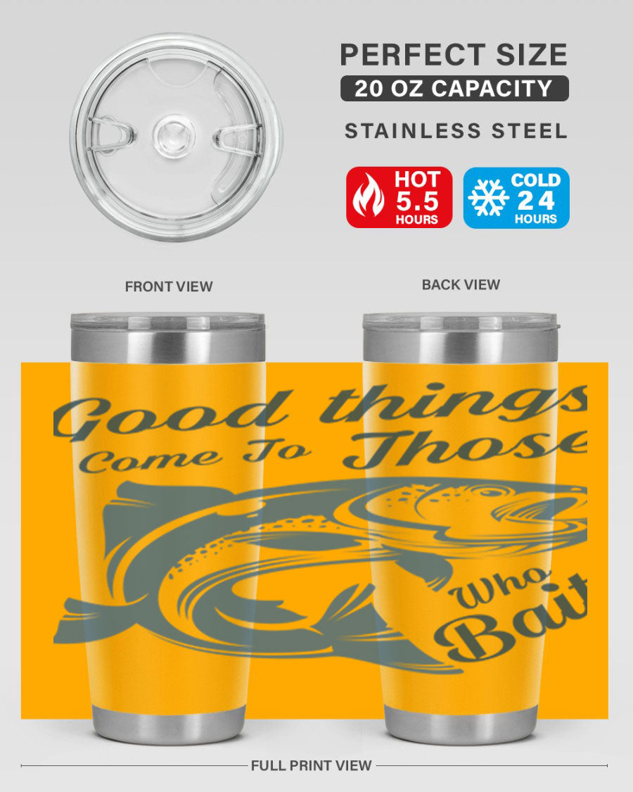 Good Things 127# Fishing Tumbler in stainless steel with a drink-thru lid, showcasing its double wall vacuum insulation.