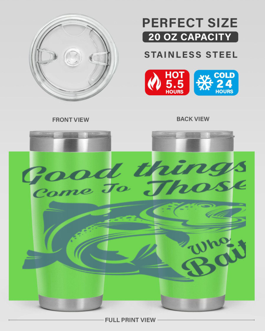 Good Things 127# Fishing Tumbler in stainless steel with a drink-thru lid, showcasing its double wall vacuum insulation.