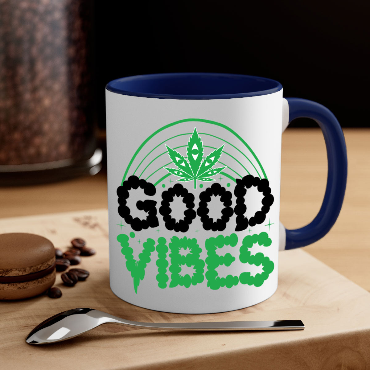 Good Vibes 93# Mug featuring a two-tone design with a colored handle and glossy finish, available in multiple colors.