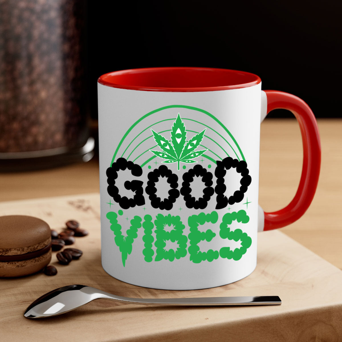 Good Vibes 93# Mug featuring a two-tone design with a colored handle and glossy finish, available in multiple colors.