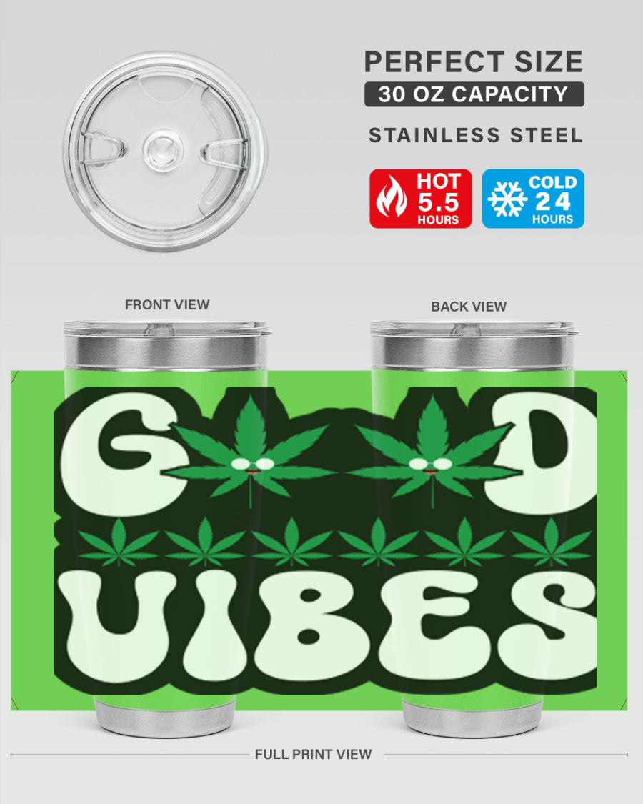 Good Vibes 96# Tumbler in stainless steel with a sleek design, featuring a press-in lid and double wall vacuum insulation.