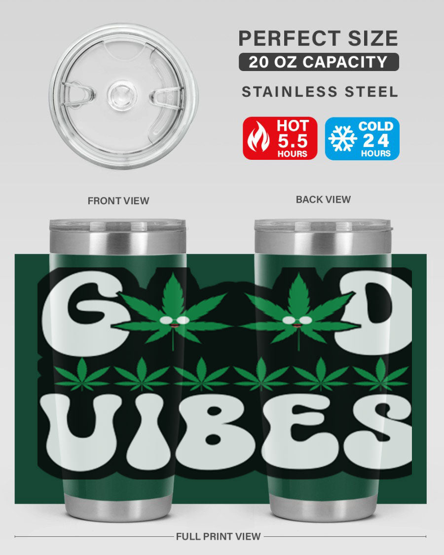 Good Vibes 96# Tumbler in stainless steel with a sleek design, featuring a press-in lid and double wall vacuum insulation.