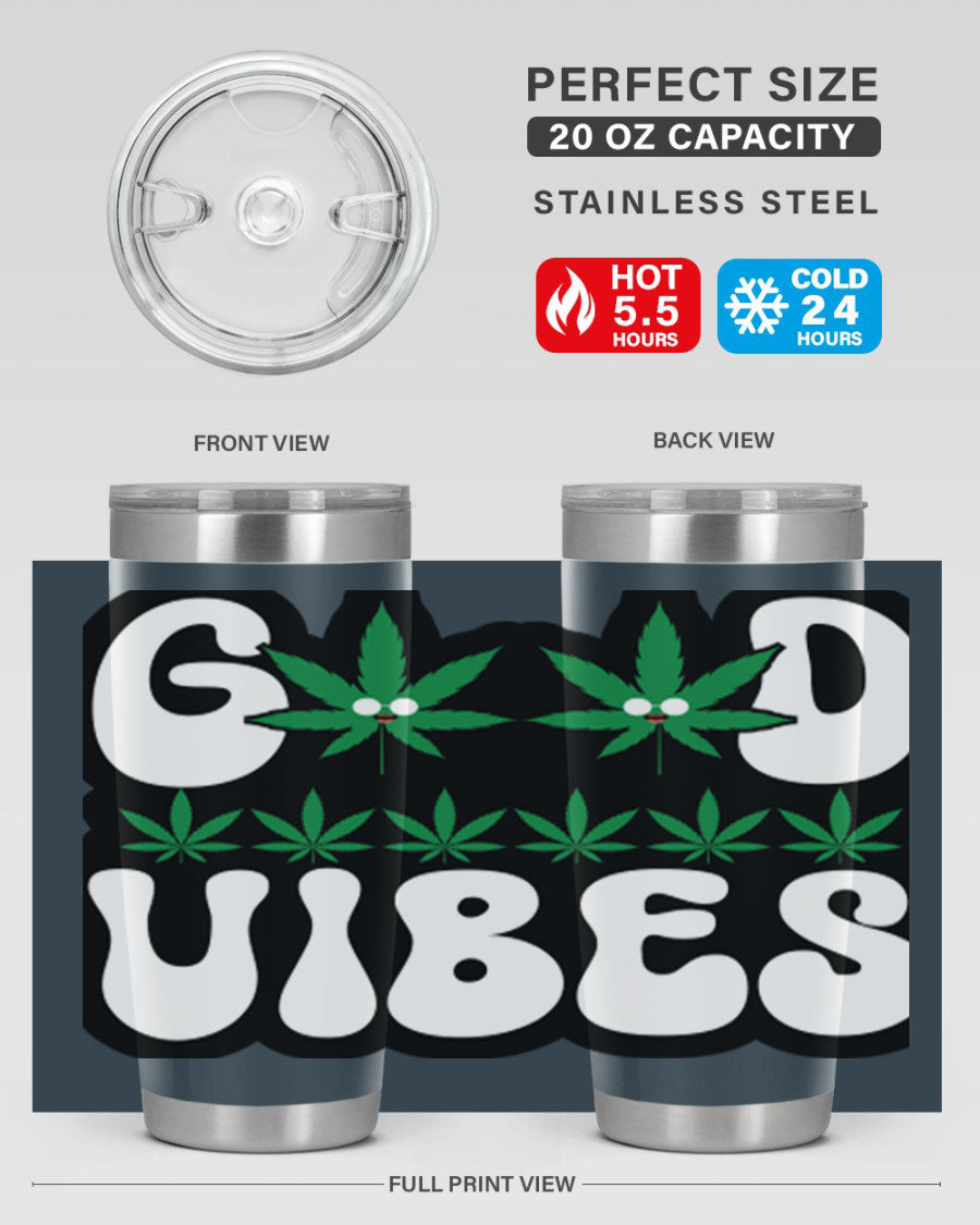 Good Vibes 96# Tumbler in stainless steel with a sleek design, featuring a press-in lid and double wall vacuum insulation.