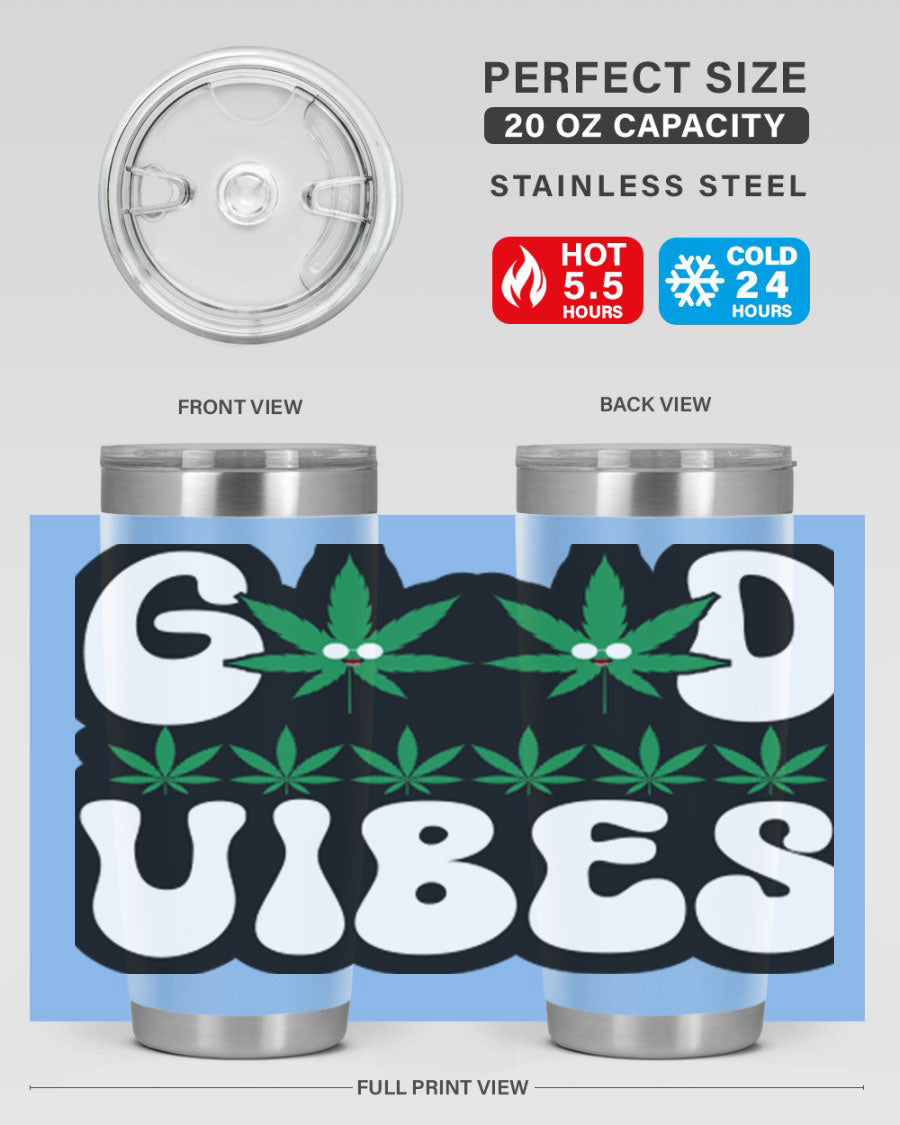 Good Vibes 96# Tumbler in stainless steel with a sleek design, featuring a press-in lid and double wall vacuum insulation.