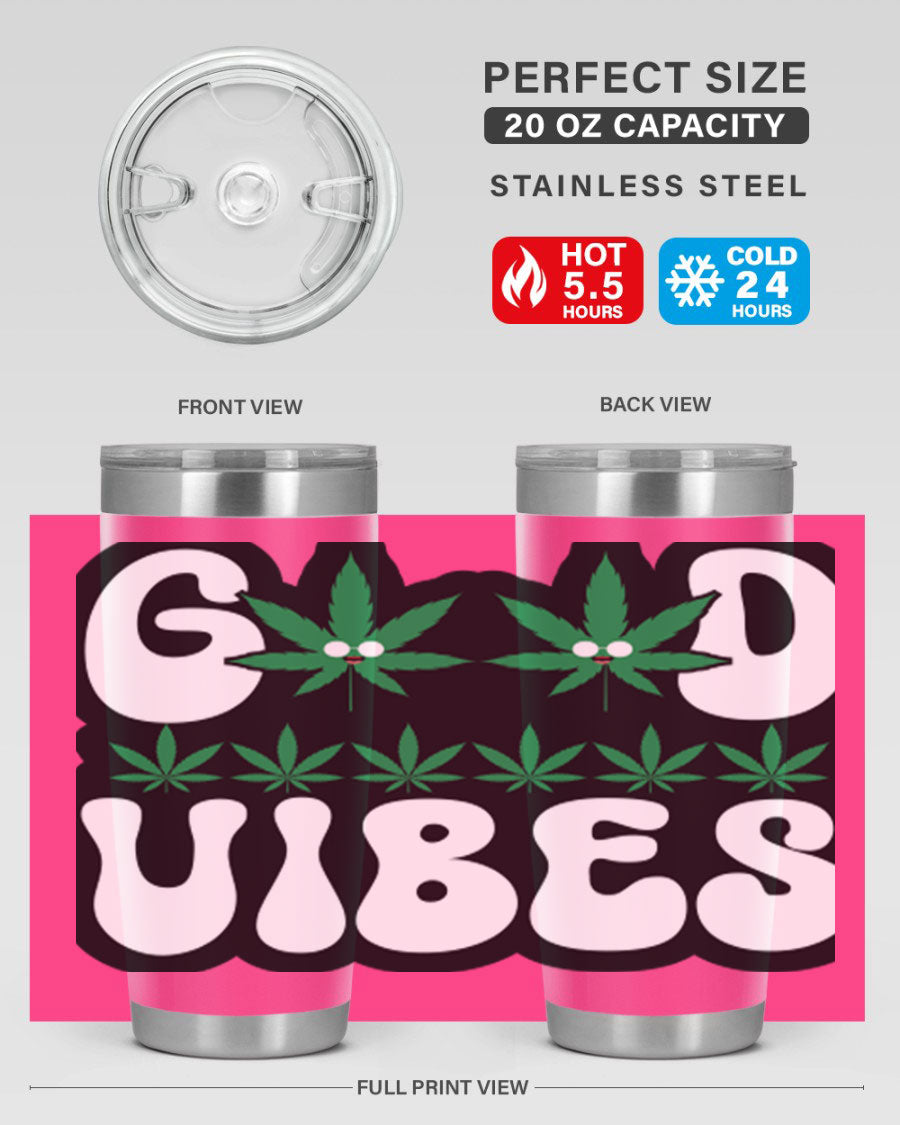 Good Vibes 96# Tumbler in stainless steel with a sleek design, featuring a press-in lid and double wall vacuum insulation.