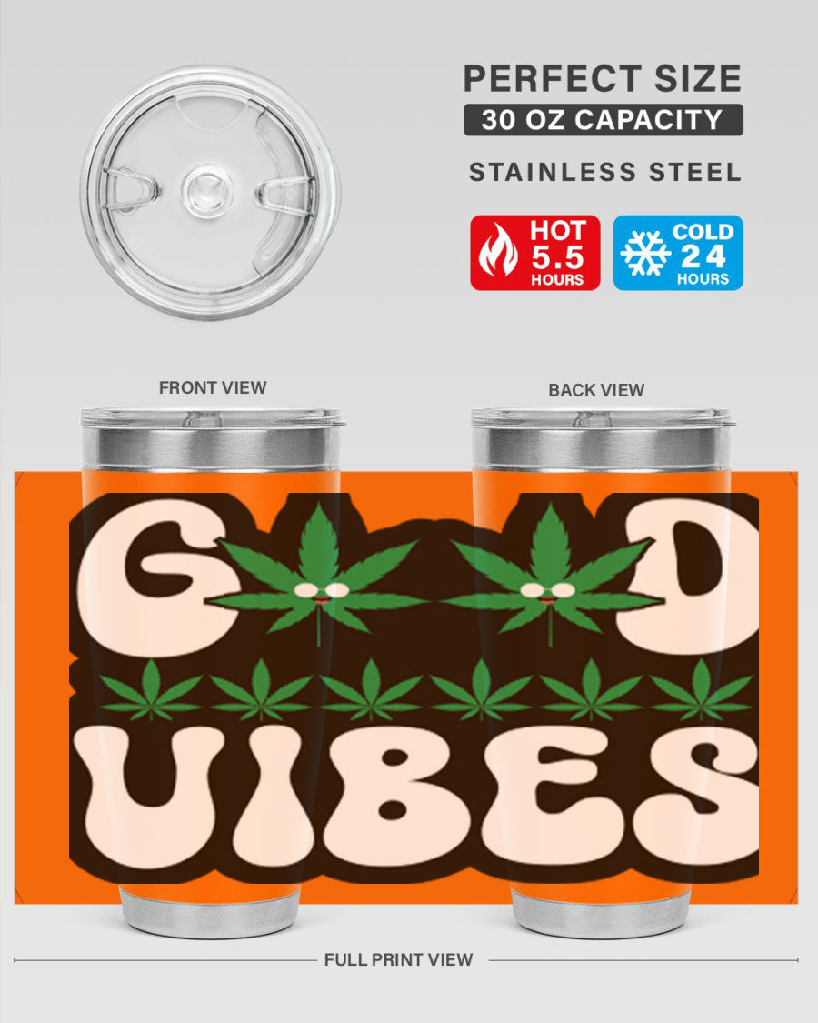 Good Vibes 96# Tumbler in stainless steel with a sleek design, featuring a press-in lid and double wall vacuum insulation.