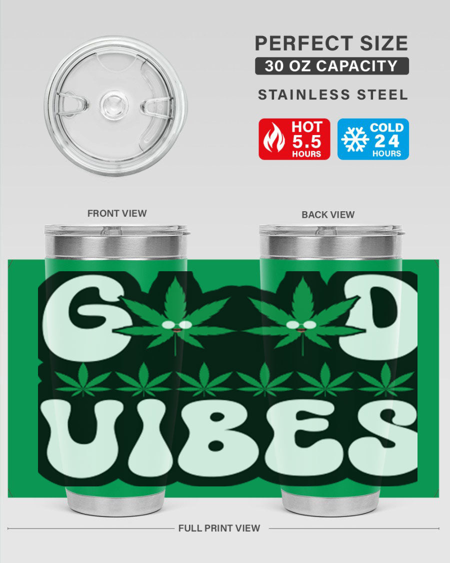 Good Vibes 96# Tumbler in stainless steel with a sleek design, featuring a press-in lid and double wall vacuum insulation.