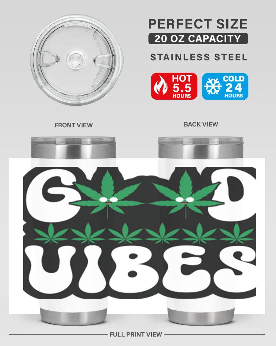Good Vibes 96# Tumbler in stainless steel with a sleek design, featuring a press-in lid and double wall vacuum insulation.