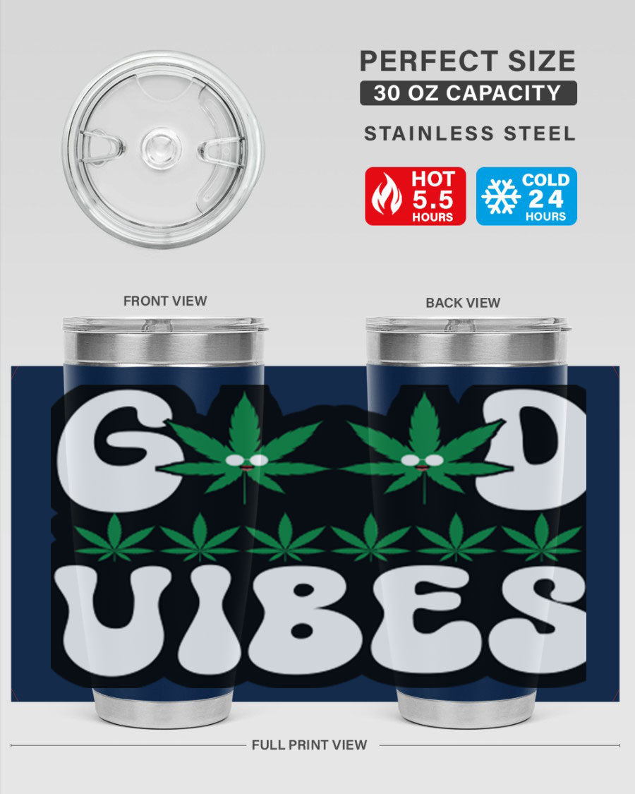 Good Vibes 96# Tumbler in stainless steel with a sleek design, featuring a press-in lid and double wall vacuum insulation.