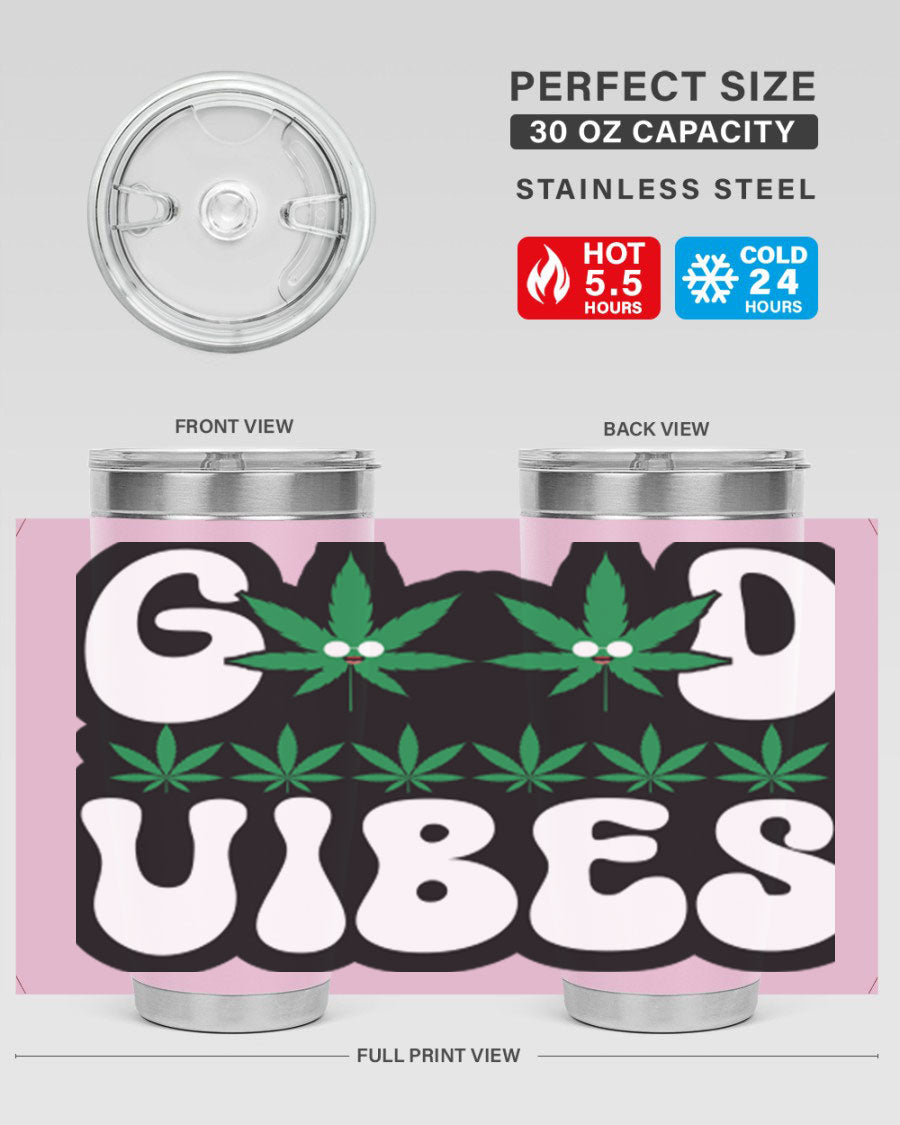 Good Vibes 96# Tumbler in stainless steel with a sleek design, featuring a press-in lid and double wall vacuum insulation.