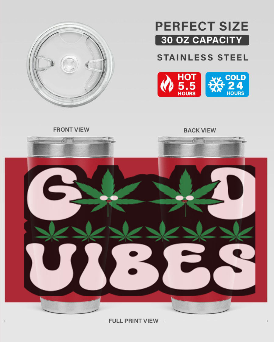 Good Vibes 96# Tumbler in stainless steel with a sleek design, featuring a press-in lid and double wall vacuum insulation.