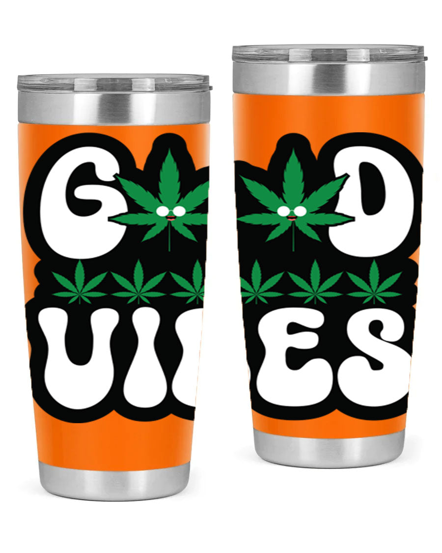 Good Vibes 96# Tumbler in stainless steel with a sleek design, featuring a press-in lid and double wall vacuum insulation.