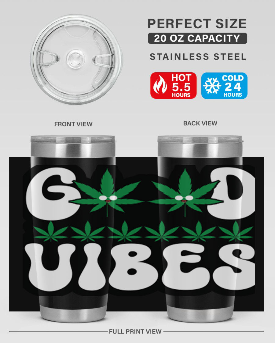 Good Vibes 96# Tumbler in stainless steel with a sleek design, featuring a press-in lid and double wall vacuum insulation.