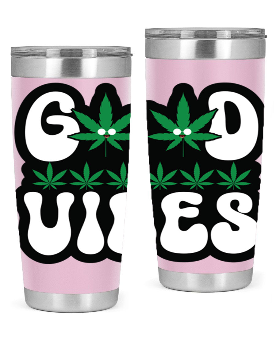 Good Vibes 96# Tumbler in stainless steel with a sleek design, featuring a press-in lid and double wall vacuum insulation.