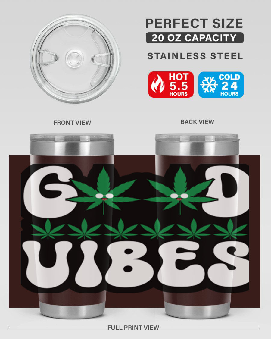 Good Vibes 96# Tumbler in stainless steel with a sleek design, featuring a press-in lid and double wall vacuum insulation.