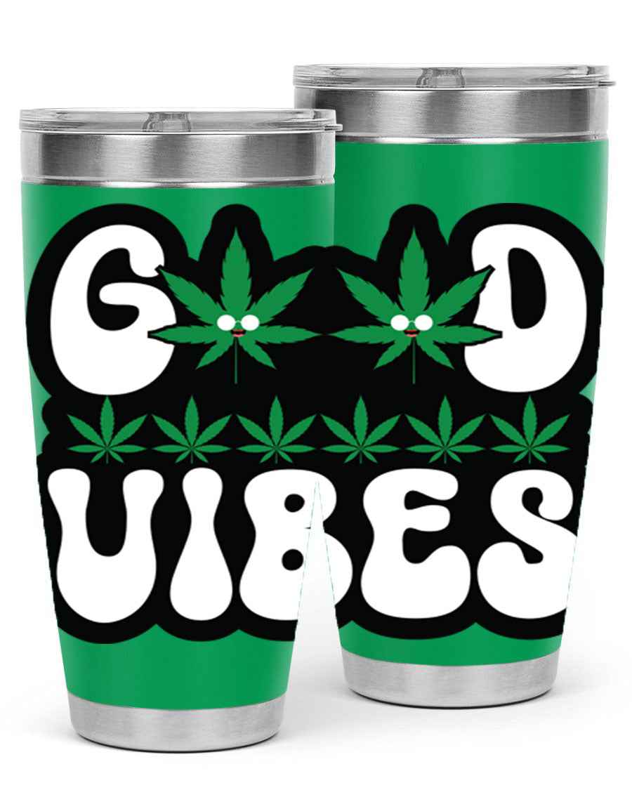 Good Vibes 96# Tumbler in stainless steel with a sleek design, featuring a press-in lid and double wall vacuum insulation.