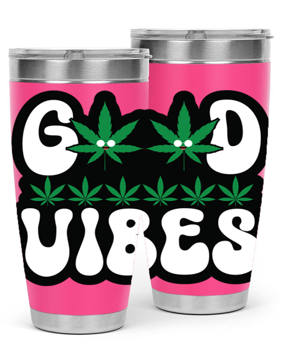 Good Vibes 96# Tumbler in stainless steel with a sleek design, featuring a press-in lid and double wall vacuum insulation.