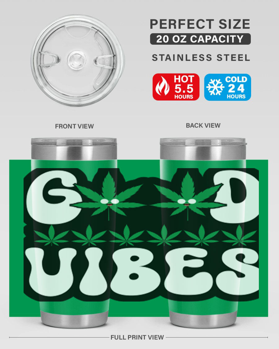 Good Vibes 96# Tumbler in stainless steel with a sleek design, featuring a press-in lid and double wall vacuum insulation.